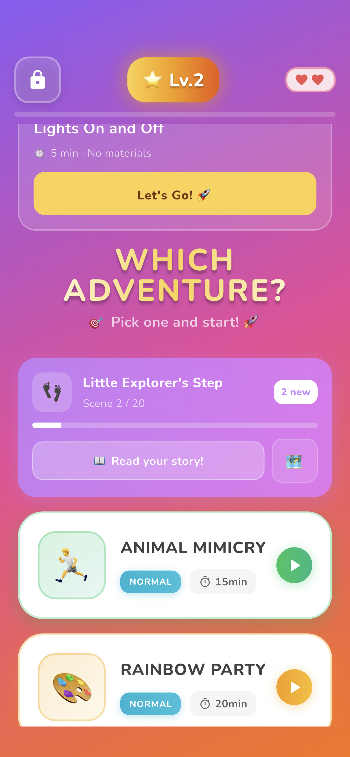 Quest app showing today screen-free activity