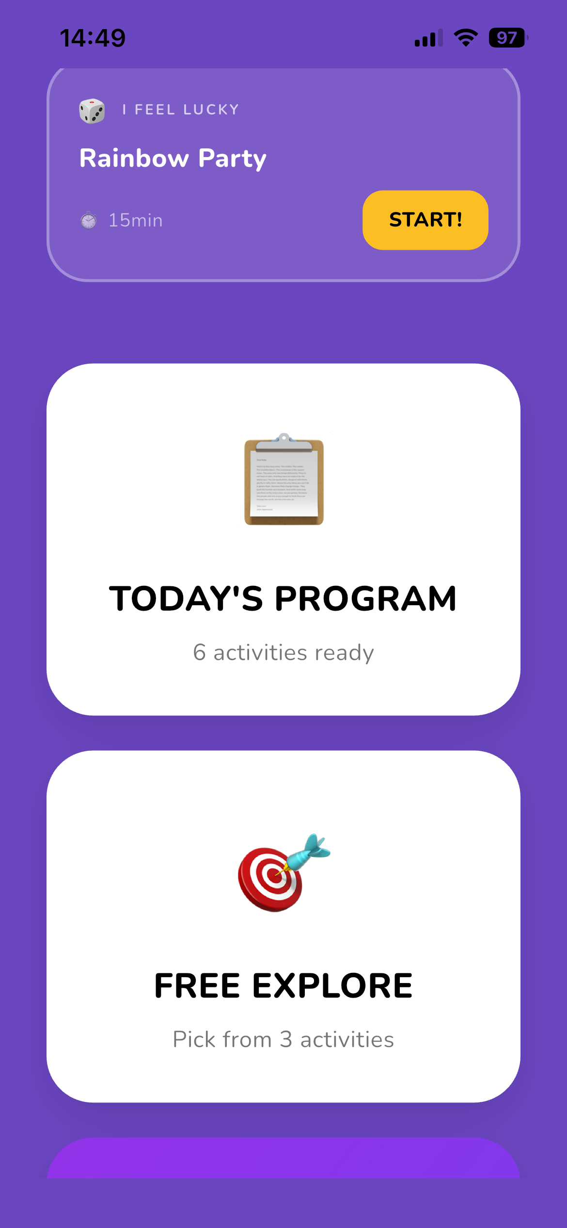 Quest child mode activity screen