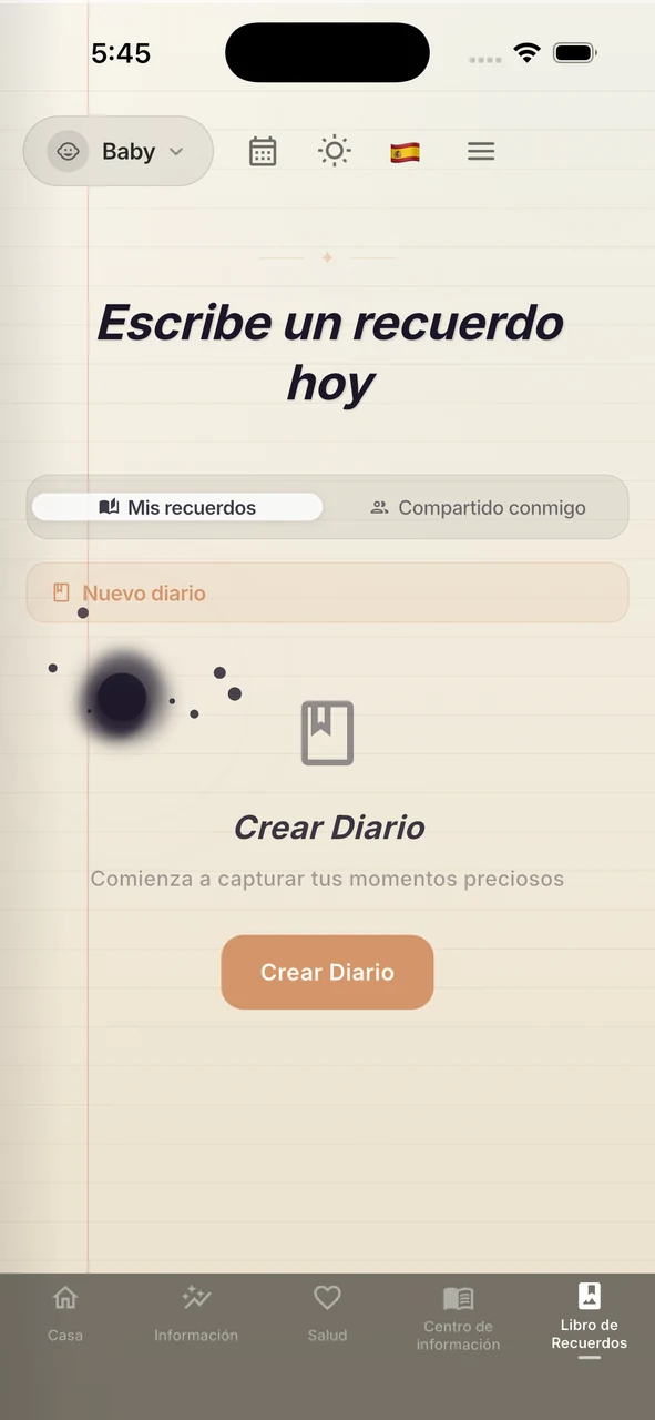 Pantalla del diario de recuerdos