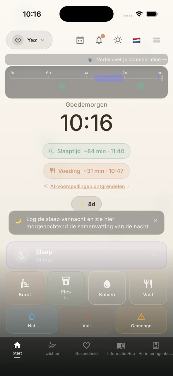 Whispie dagelijkse tijdlijn
